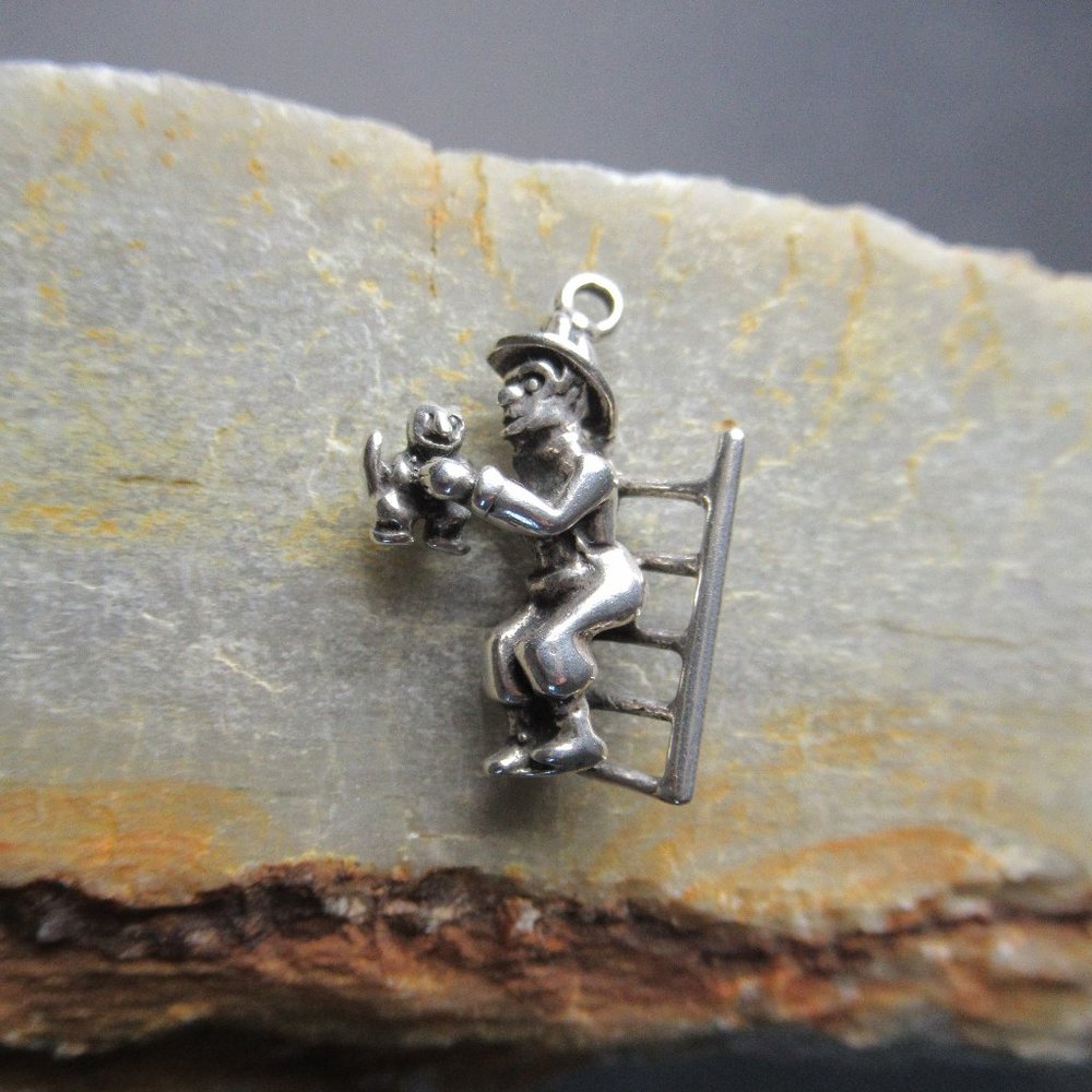 Sterling Silver Fire Fighter Charm Cat Rescue